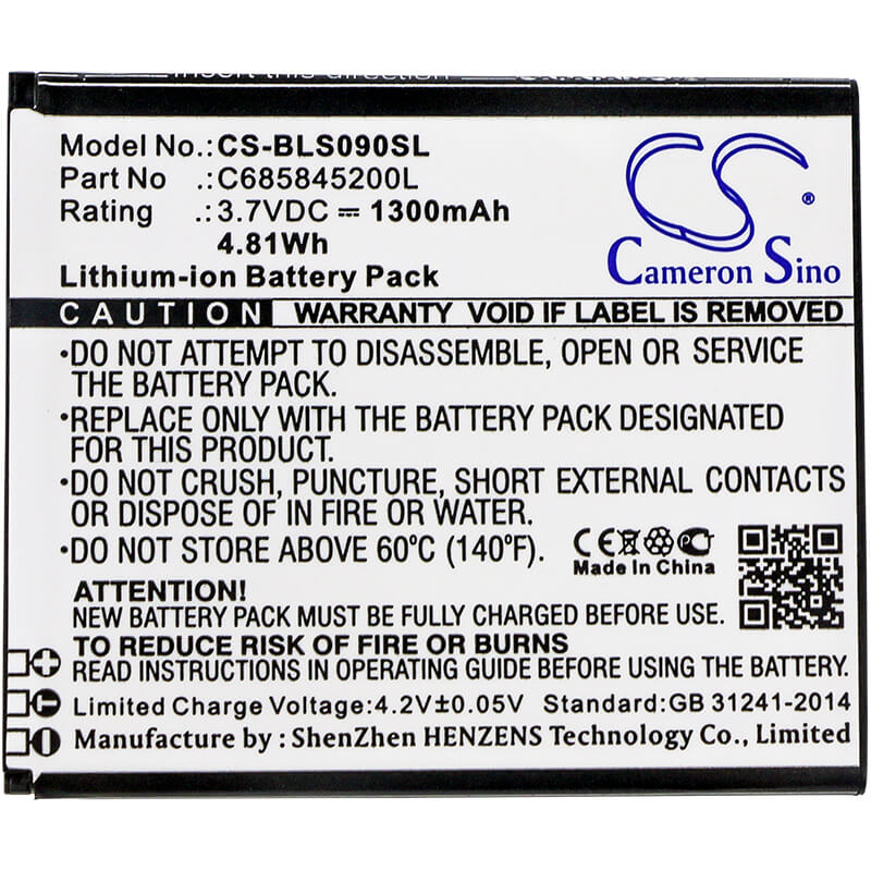 3.7V, 1300mAh, Li-ion Battery fits Blu, S090q, Studio C Hd, 4.81Wh
