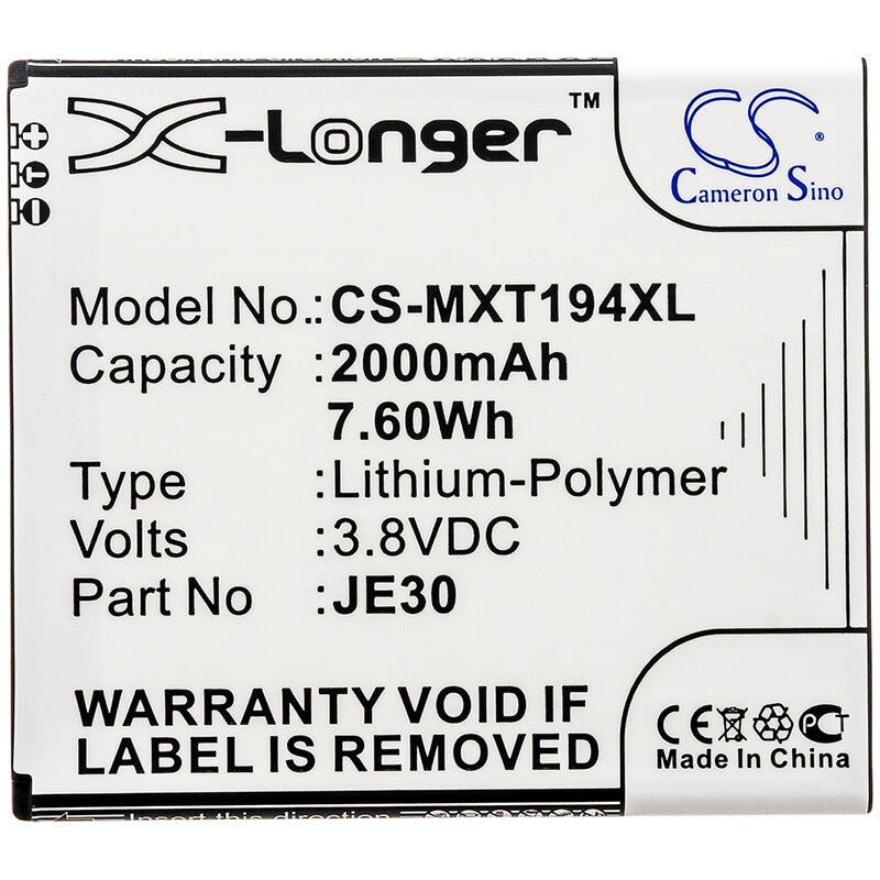 3.8V, 2000mAh, Li-Polymer Battery fits Motorola, Moto E5 Play Go Edition, Moto E5 Play Go Edition Dual S, 7.6Wh