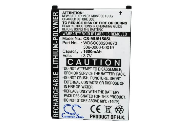 3.7V, 1600mAh, Li-Polymer Battery fits I-mate, Ultimate 6150, Ultimate 8150, 5.92Wh