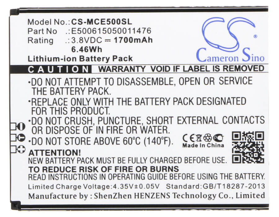 3.8V, 1700mAh, Li-ion Battery fits Mobistel, Cynus E5, Cynus E5 4g, 6.46Wh