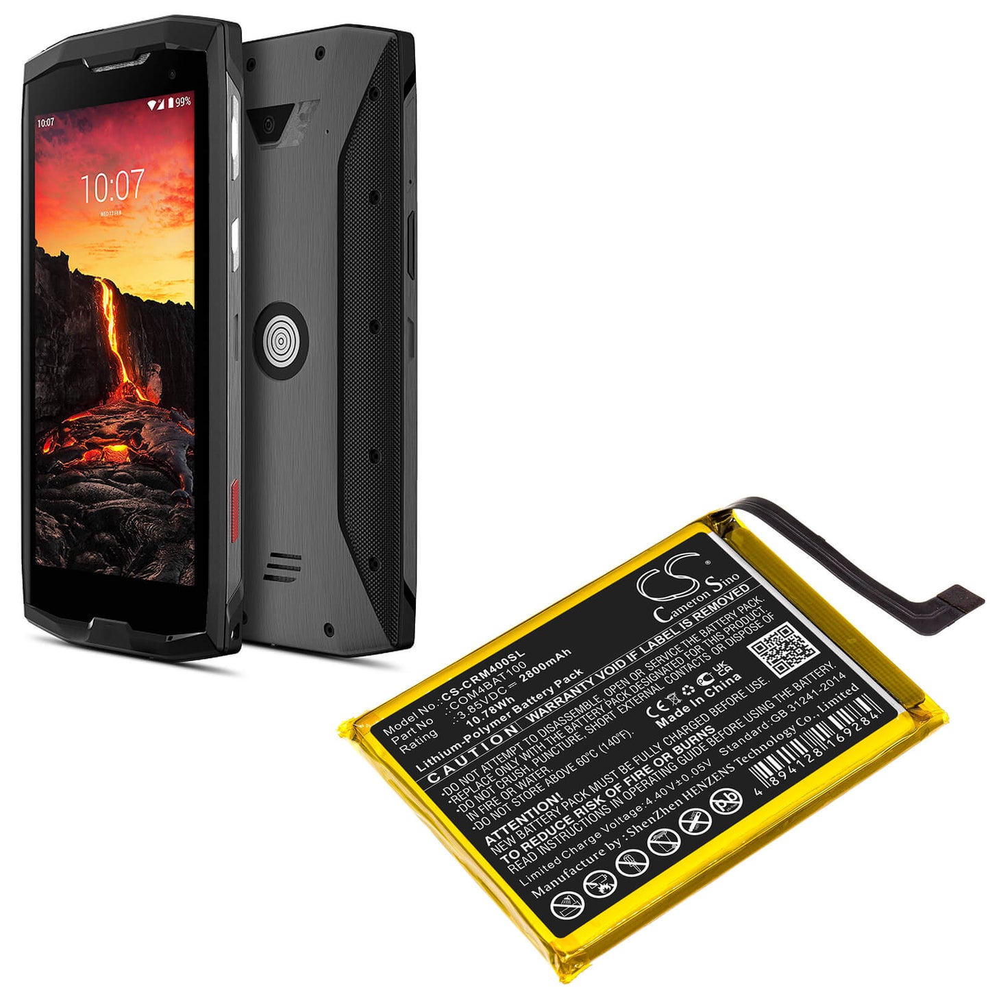 3.85V, 2800mAh, Li-Polymer Battery fits Crosscall, Core M4, Core M4 Go, 10.78Wh
