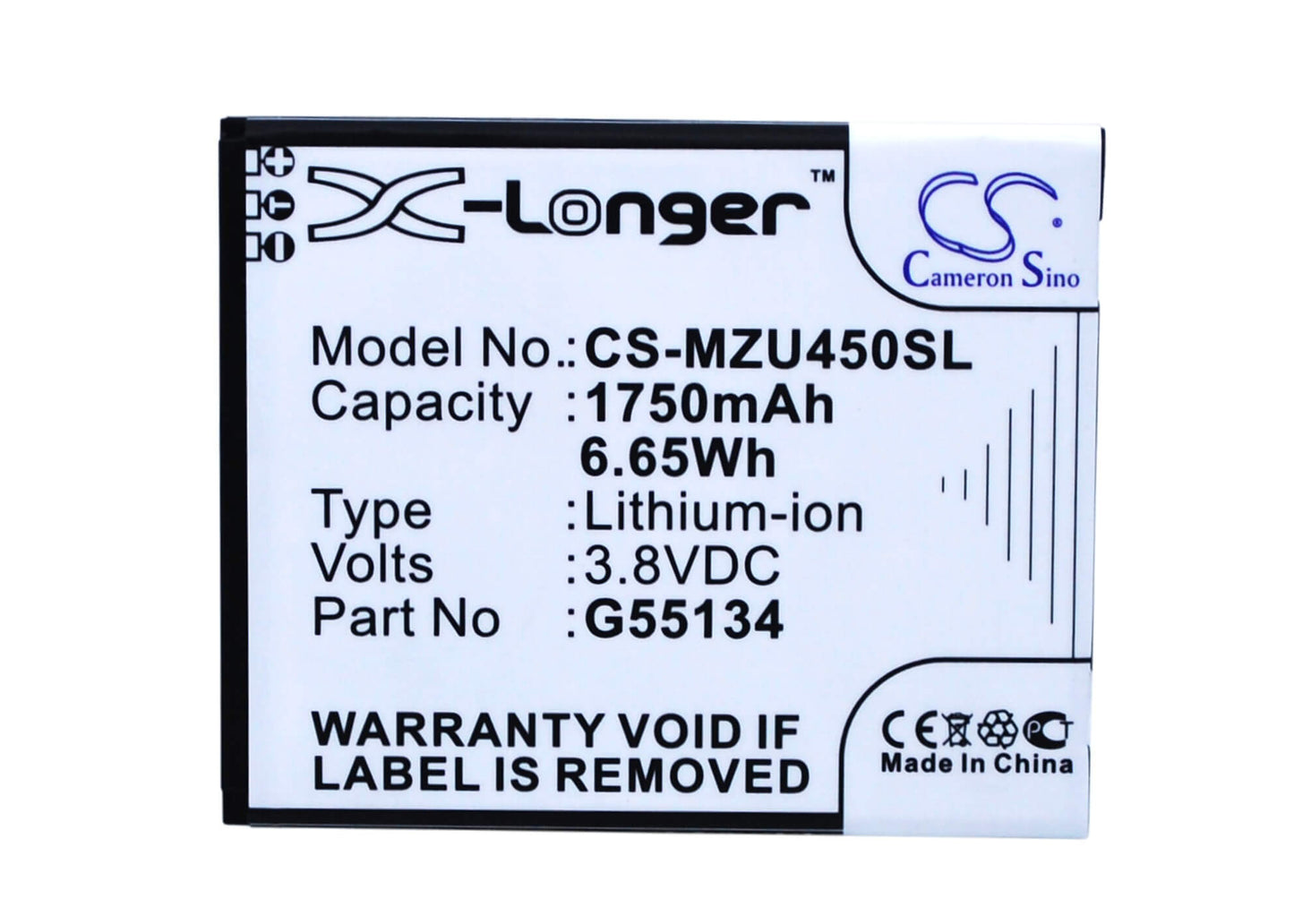 3.8V, 1750mAh, Li-ion Battery fits Navon, Mizu M450, Mizu M450 Dual Sim, 6.65Wh