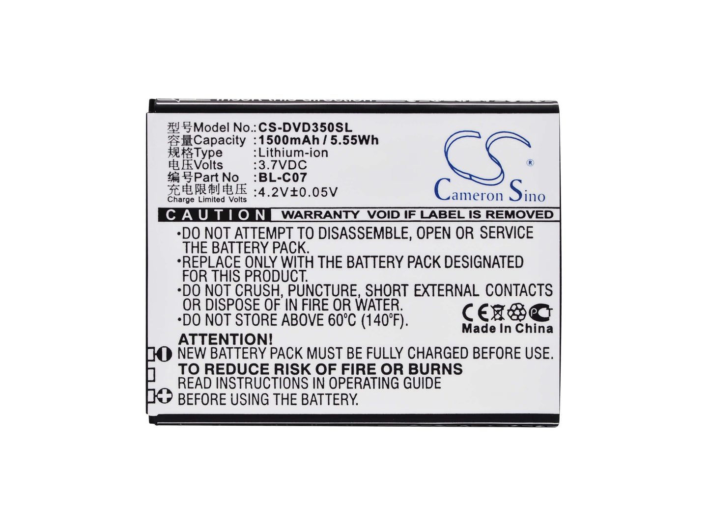 3.7V, 1500mAh, Li-ion Battery fits Doov, D350, 5.55Wh