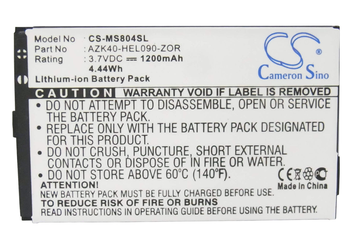 3.7V, 1200mAh, Li-ion Battery fits Gigabyte, Gsmart Ms804, Helen, 4.44Wh