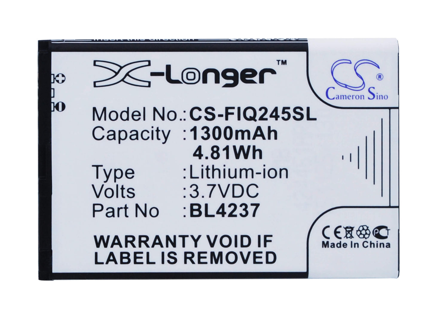 3.7V, 1300mAh, Li-ion Battery fits Fly, Iq245, Iq245 Wizard, 4.81Wh
