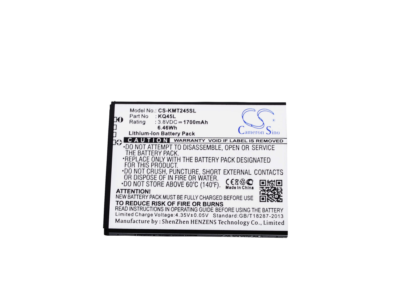 3.8V, 1700mAh, Li-ion Battery fits Kazam, Thunder 2 4.5l, Thunder 2 Q4.5l, 6.46Wh