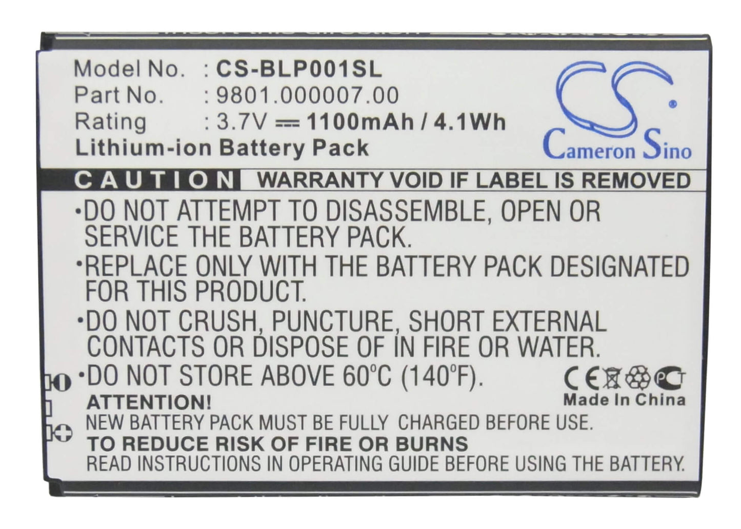 3.7V, 1100mAh, Li-ion Battery fits Blaupunkt, America, 4.07Wh