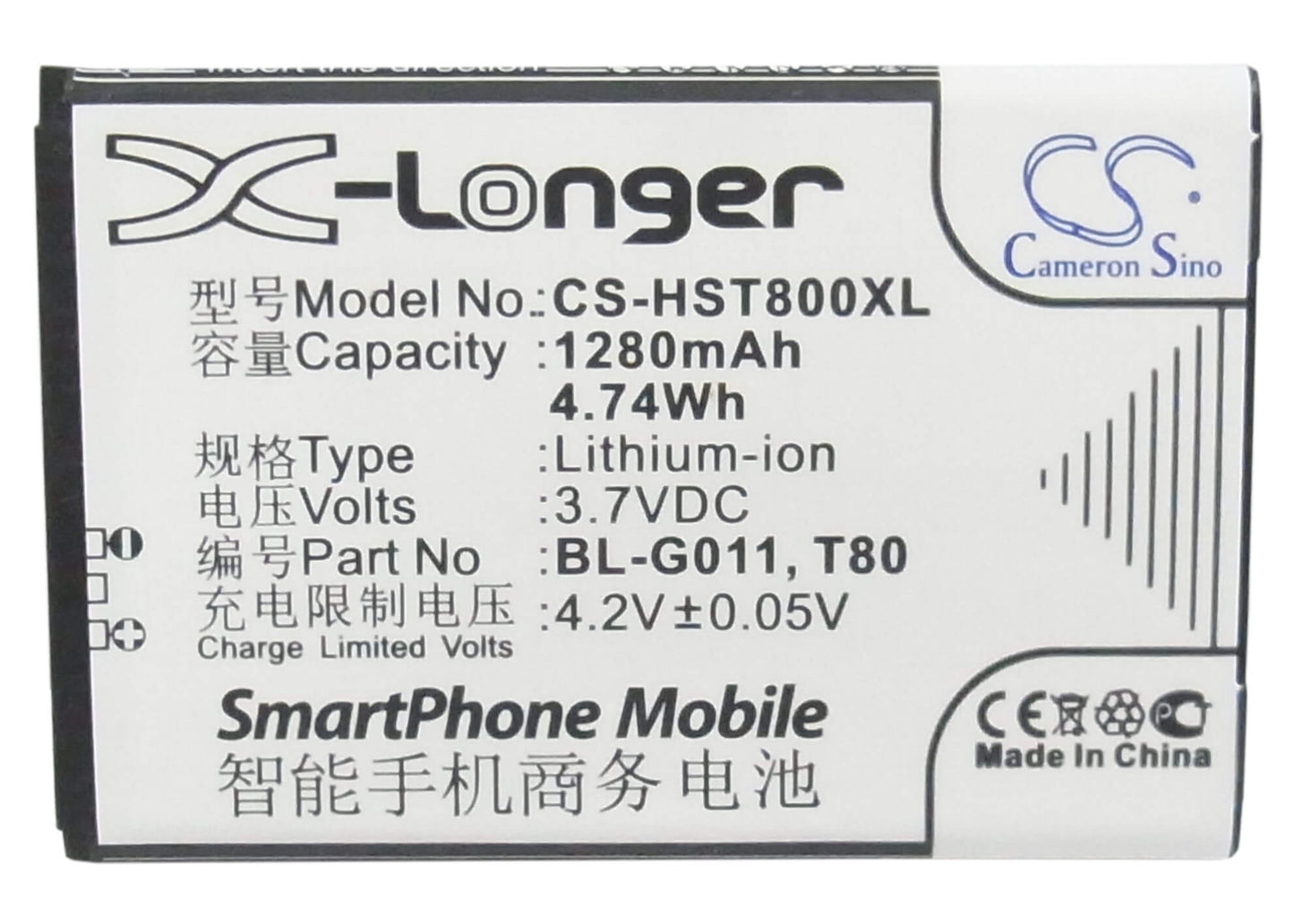 3.7V, 1280mAh, Li-ion Battery fits Gionee, Gn100, 4.736Wh