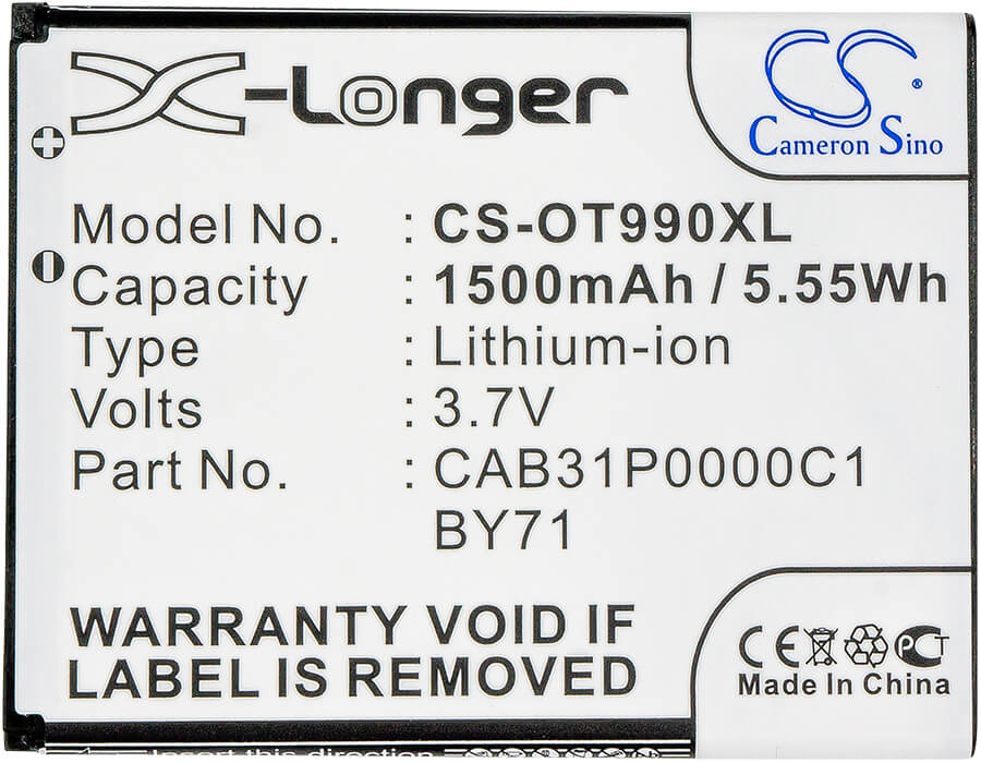 3.7V, 1500mAh, Li-ion Battery fits Alcatel, One Touc Pop, One Touc Pop C1, 5.55Wh