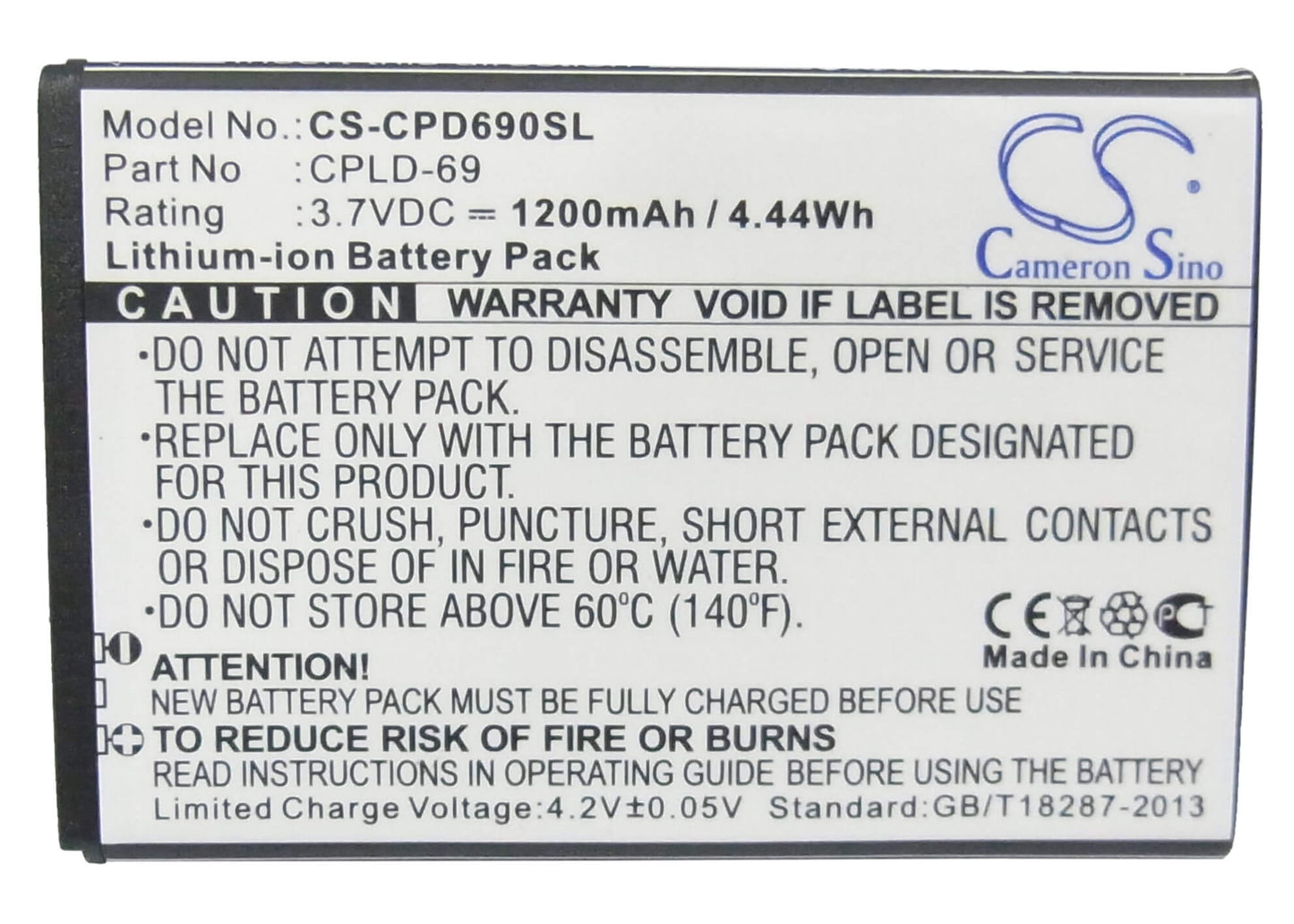 3.7V, 1200mAh, Li-ion Battery fits Coolpad, 8809, 4.44Wh