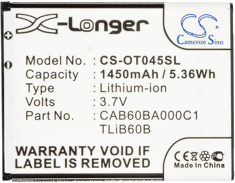3.7V, 1450mAh, Li-ion Battery fits Alcatel, Adr3045, One Touch Shockwave, 5.365Wh