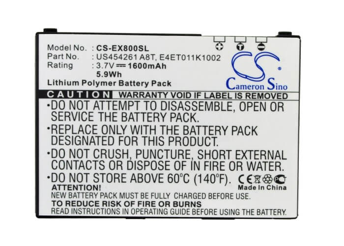 3.7V, 1600mAh, Li-Polymer Battery fits E-ten, Glofiish M750, Glofiish M800, 5.92Wh