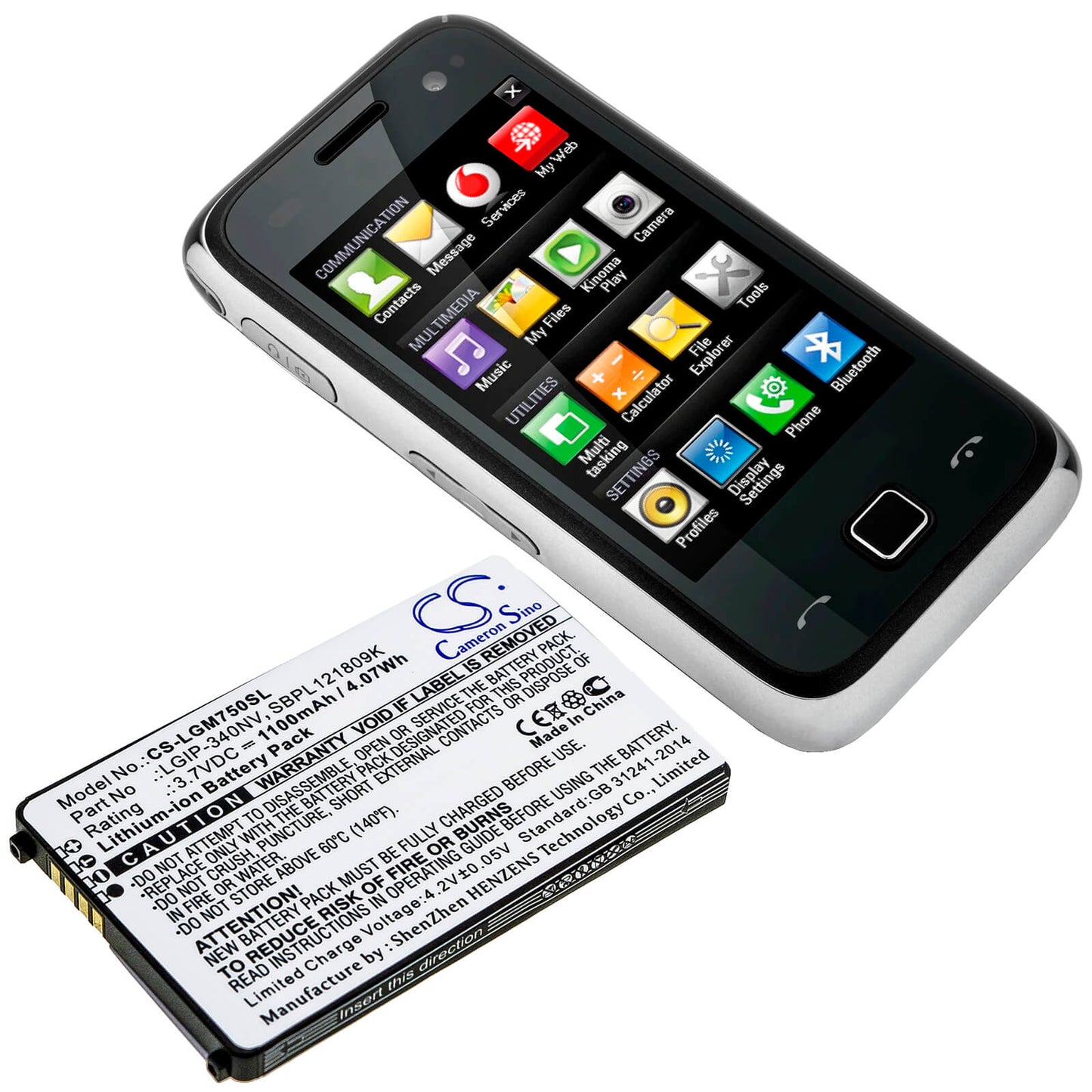 3.7V, 1100mAh, Li-ion Battery fits Lg, Eigen, Gm750, 4.07Wh