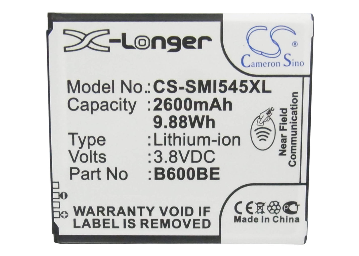 CS-SMI545XL, Mobile, Smartphone 3.8V, 2600mAh, Li-ion Battery fits Samsung, Altius, Galaxy S 4 Duos, 9.88Wh