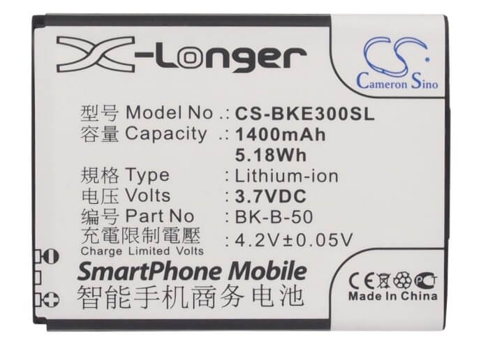 3.7V, 1400mAh, Li-ion Battery fits Bbk, Vivo E3, Vivo E3t, 5.18Wh