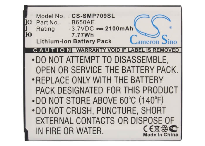 3.7V, 2100mAh, Li-ion Battery fits Samsung, Galaxy Beam 2, Galaxy Mega 5.8, 7.77Wh