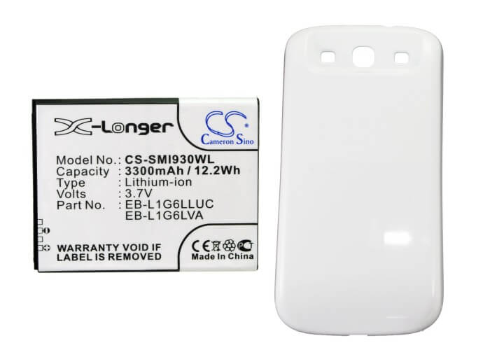 White, 3.7V, 3300mAh, Li-ion Battery fits Samsung, Galaxy S3, Galaxy Siii, 12.21Wh
