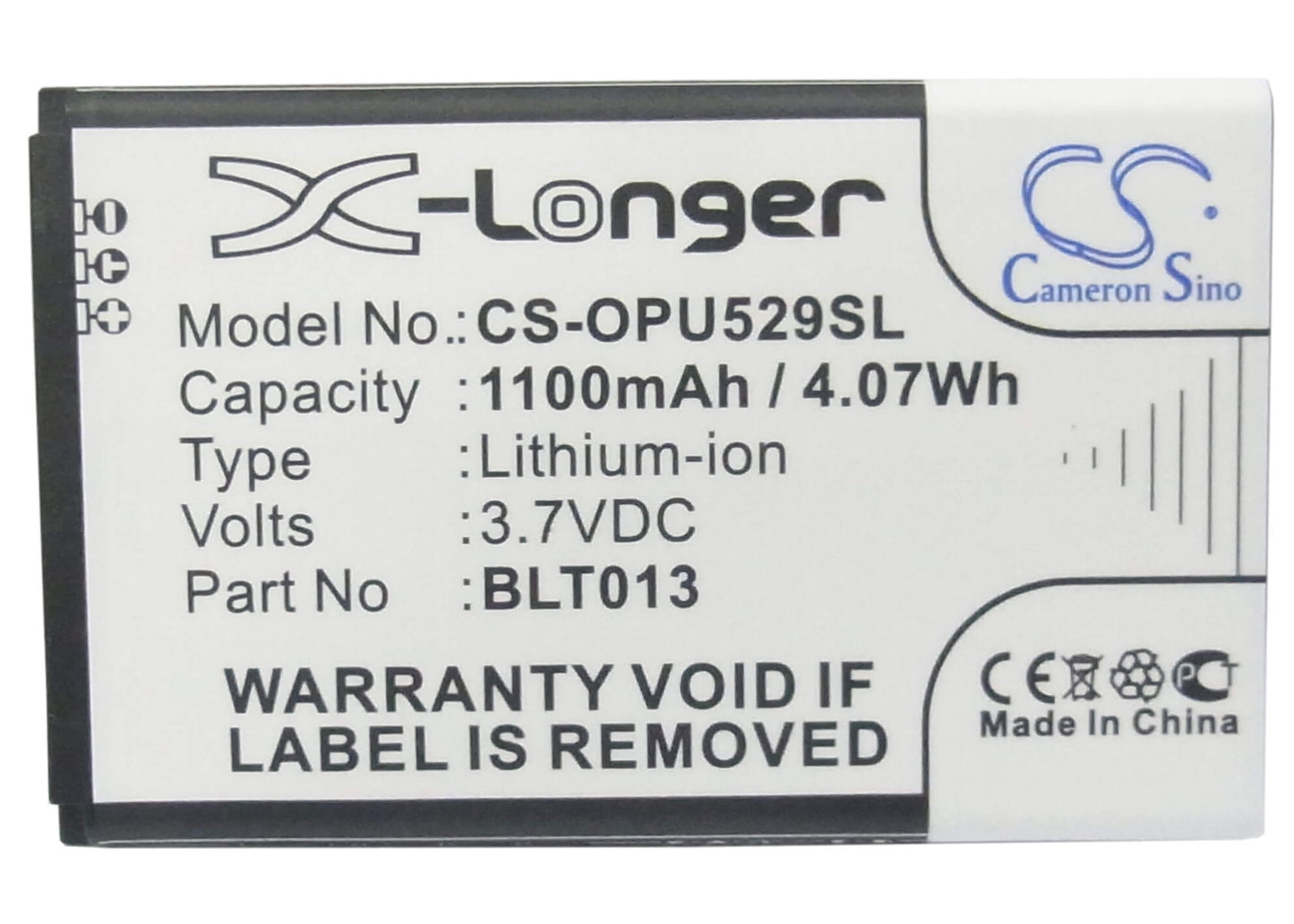 3.7V, 1100mAh, Li-ion Battery fits Oppo, A209, E21w, 4.07Wh