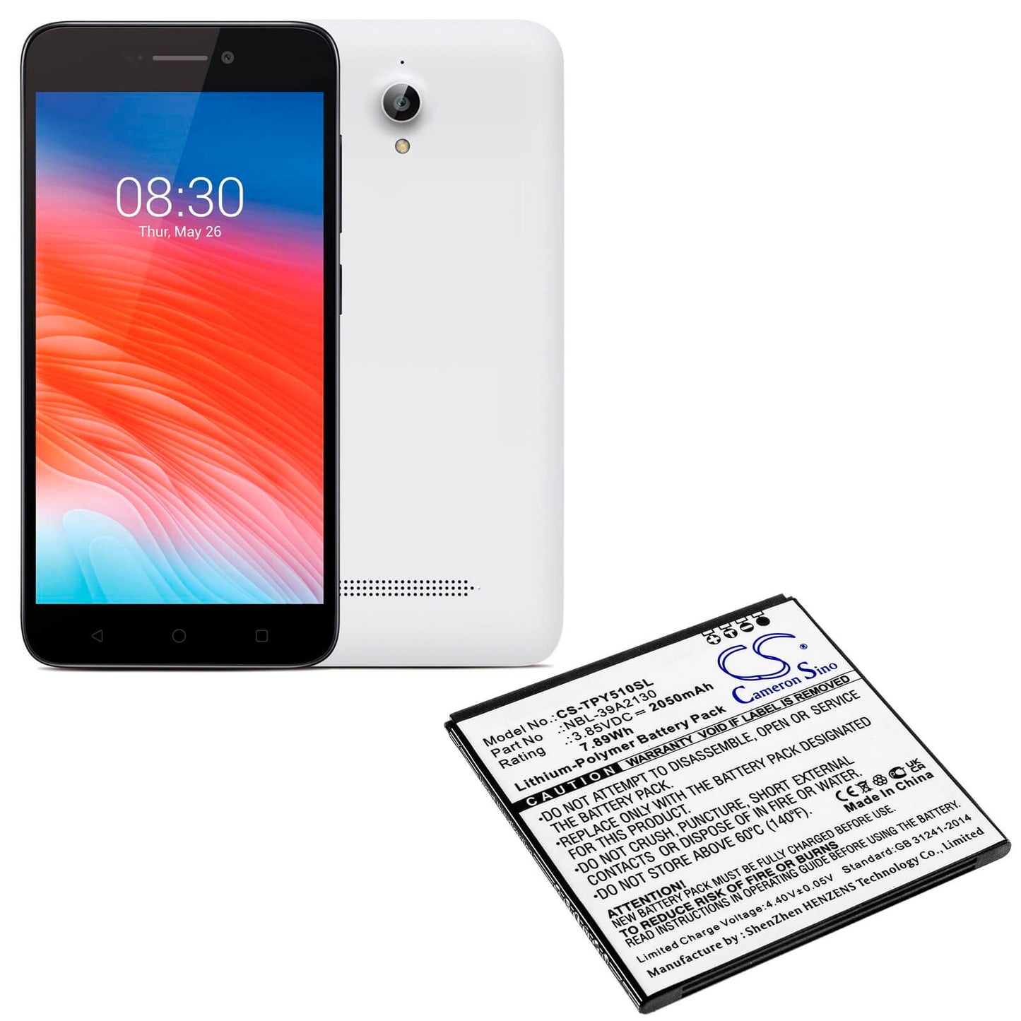 3.85V, 2050mAh, Li-Polymer Battery fits Tp-link, Neffos Y5, 7.8925Wh