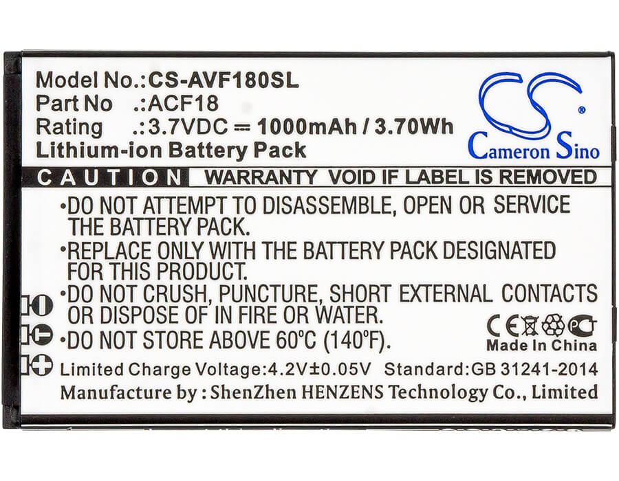 3.7V, 1000mAh, Li-ion Battery fits Archos, F18, 3.7Wh