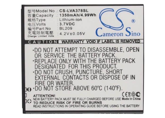 3.7V, 1350mAh, Li-ion Battery fits Lenovo, A378, A398t, 4.995Wh