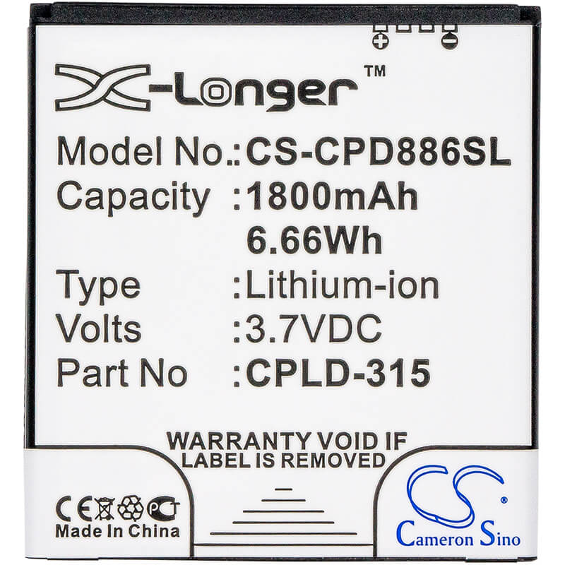 3.7V, 1800mAh, Li-ion Battery fits Vodafone, 888n, 889n, 6.66Wh