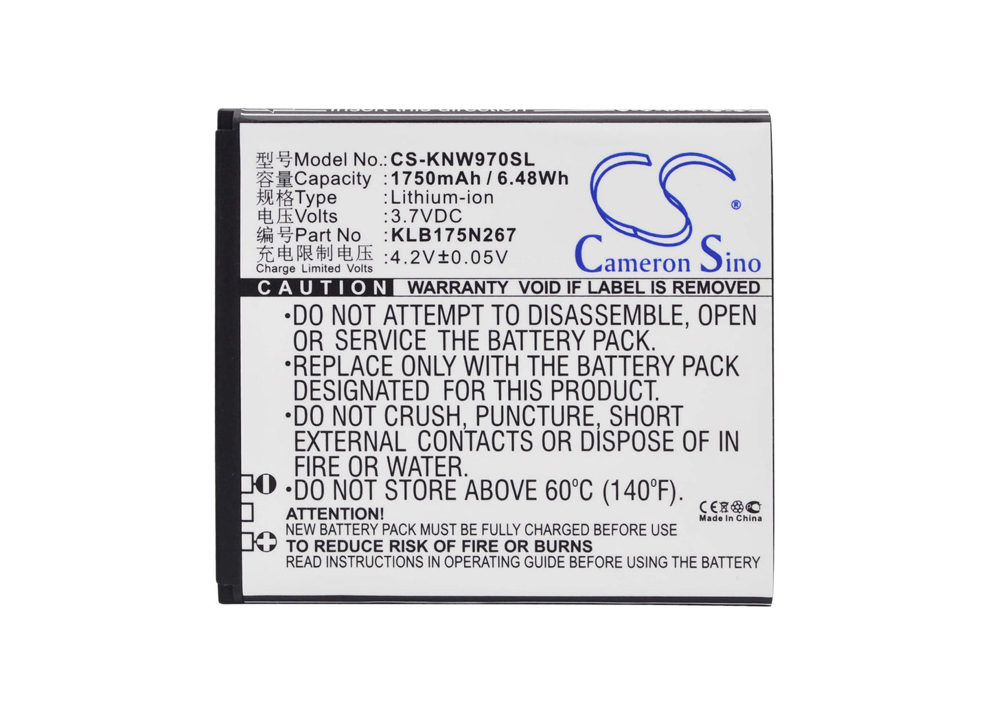 3.7V, 1750mAh, Li-ion Battery fits Fly, N970, N970s, 6.475Wh