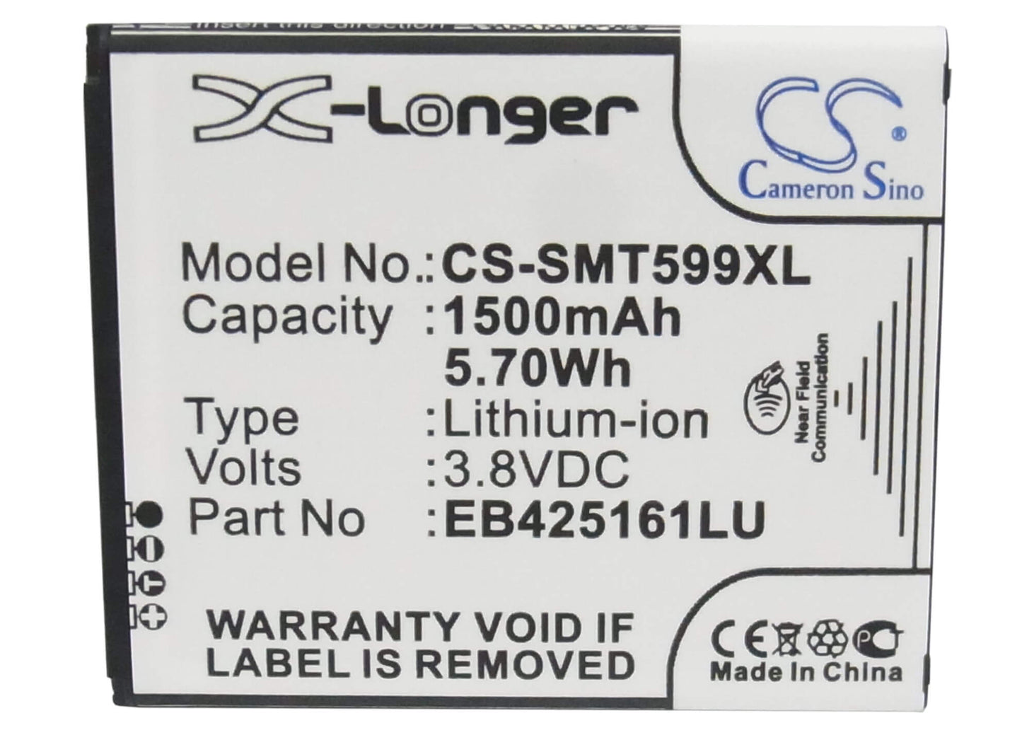 3.8V, 1500mAh, Li-ion Battery fits Samsung, Galaxy Ace 2, Galaxy Exhibit, 5.7Wh