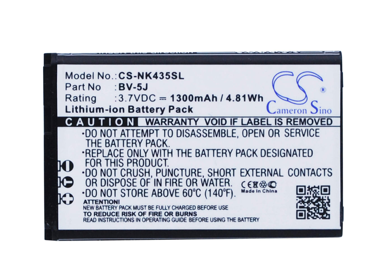 3.7V, 1300mAh, Li-ion Battery fits Nokia, Lumia 435, Lumia 532, 4.81Wh