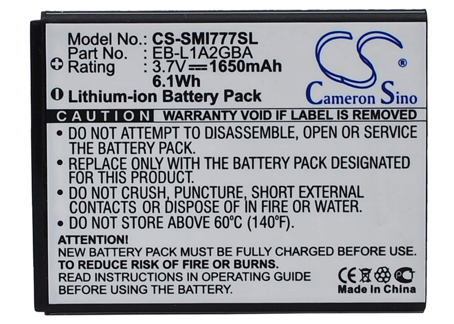 3.7V, 1650mAh, Li-ion Battery fits Samsung, Attain, Galaxy Attain 4g, 6.105Wh