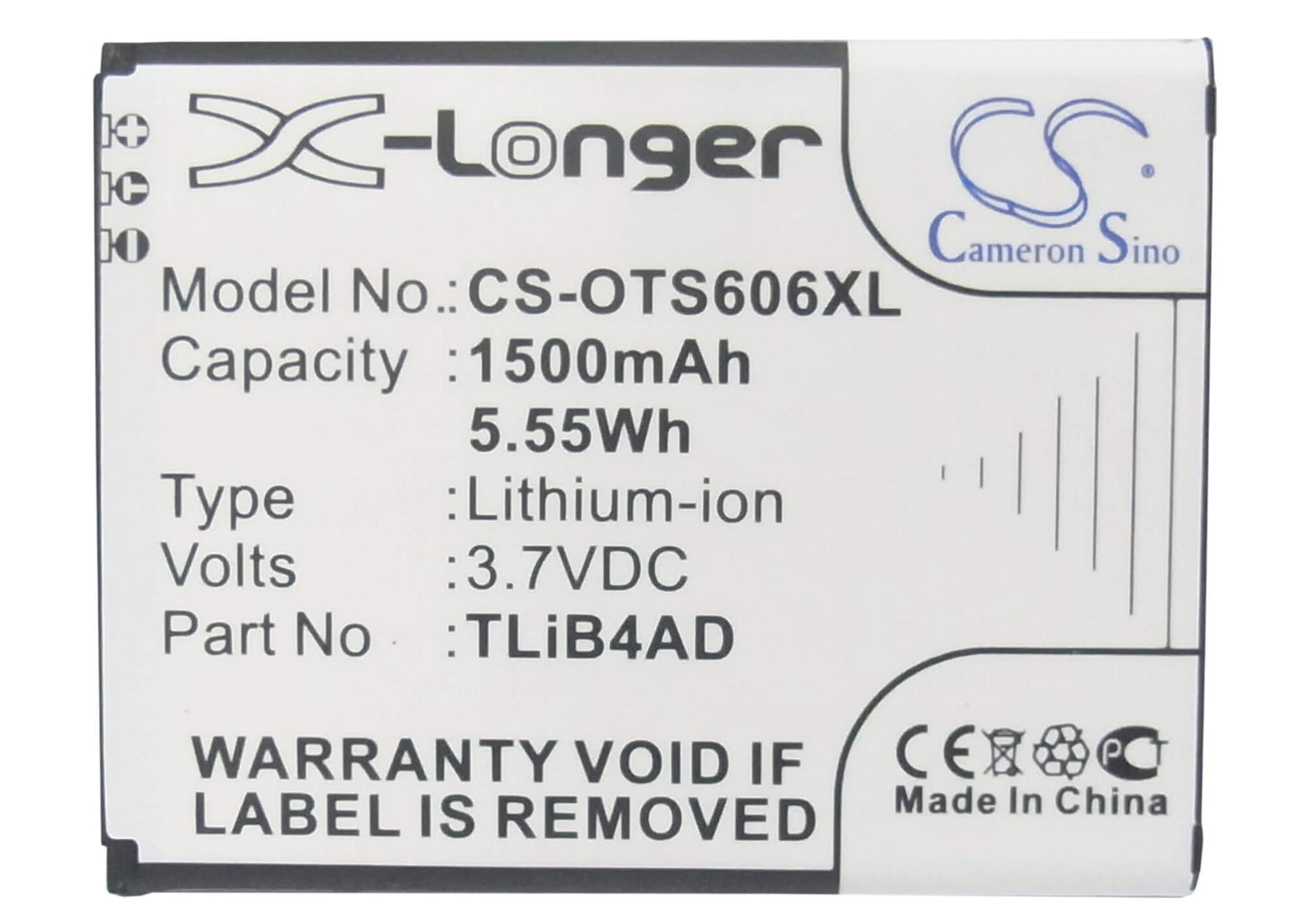 3.7V, 1500mAh, Li-ion Battery fits Tcl, Horizon, S606, 5.55Wh