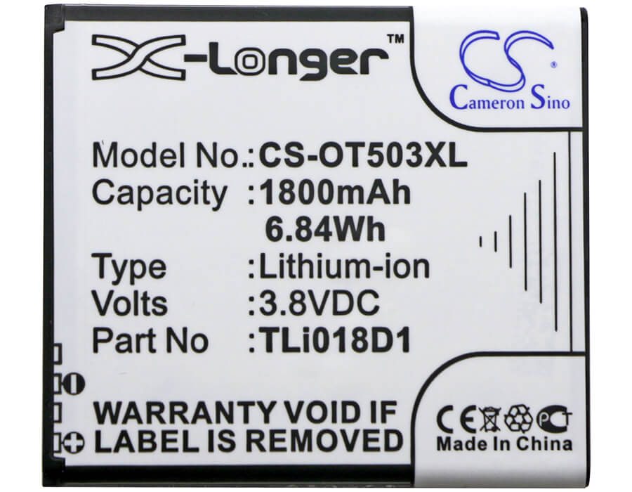 Mobile, Smartphone 3.8V, 1800mAh, Li-ion Battery fits Alcatel, One Touch Link Y858, One Touch Link Y858v, 6.84Wh