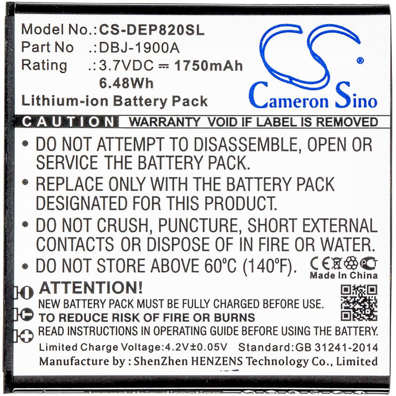 3.7V, 1750mAh, Li-ion Battery fits Doro, Liberto 820, 6.475Wh