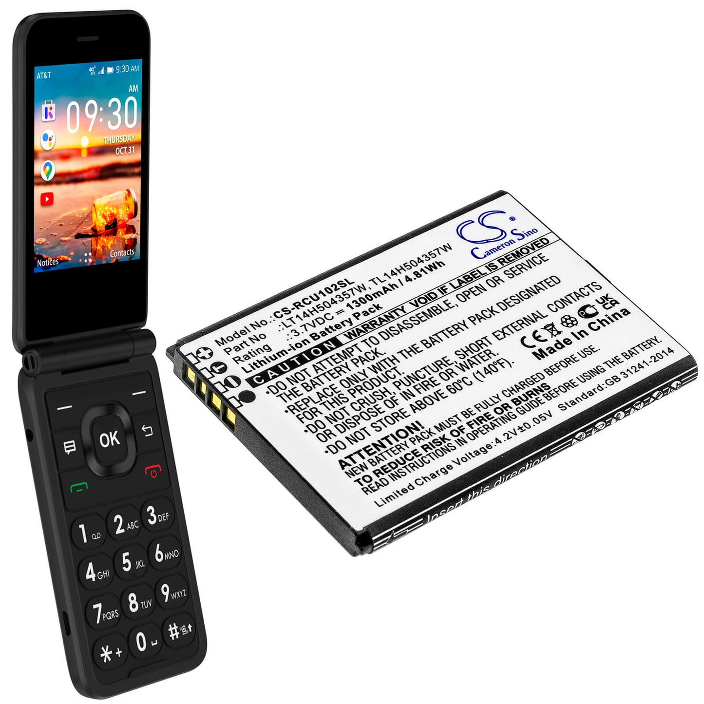 3.7V, 1300mAh, Li-ion Battery fits At&t, Flip Iv, U102aa, 4.81Wh