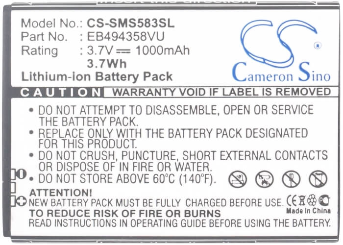 3.7V, 1000mAh, Li-ion Battery fits Samsung, Cooper, Fit, 3.7Wh
