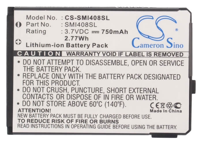 3.7V, 750mAh, Li-ion Battery fits Samsung, Sgh-i400, Sgh-i408, 2.775Wh