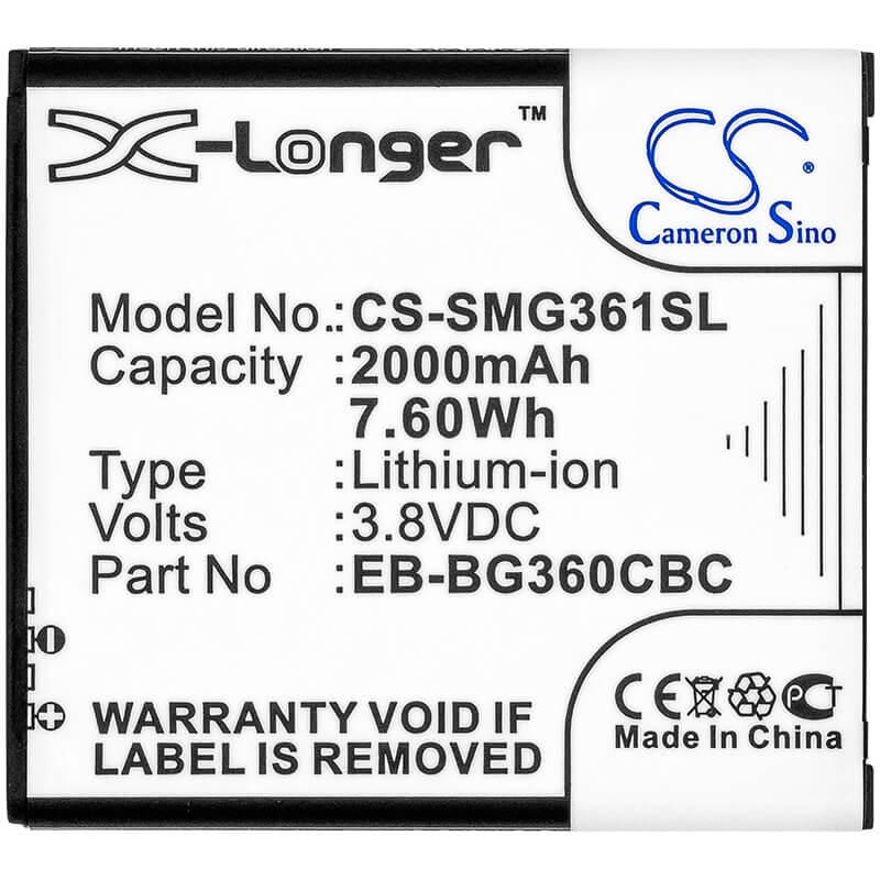 3.8V, 2000mAh, Li-ion Battery fits Samsung, Galaxy Core Prime, Galaxy Core Prime Cdma, 7.6Wh