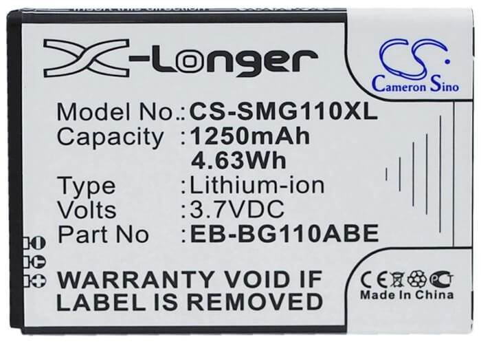 3.7V, 1250mAh, Li-ion Battery fits Samsung, Galaxy Pocket 2, Galaxy Pocket 2 Duos, 4.625Wh