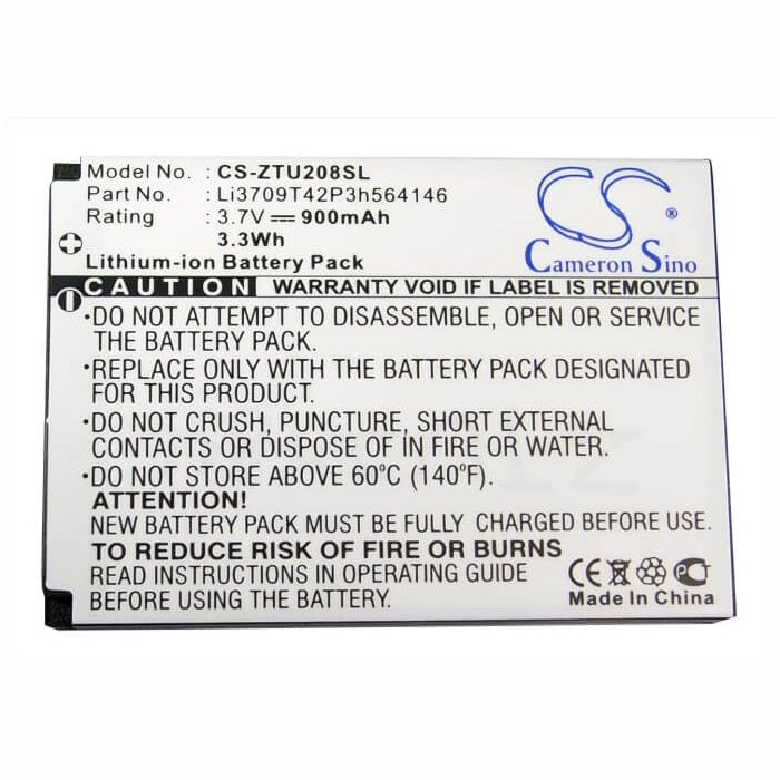 3.7V, 900mAh, Li-ion Battery fits Zte, U208, U506, 3.33Wh