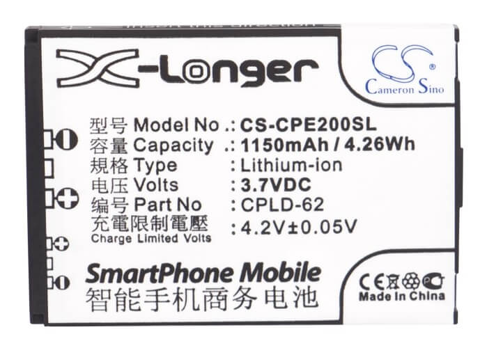3.7V, 1150mAh, Li-ion Battery fits Coolpad, 5800, D280, 4.255Wh