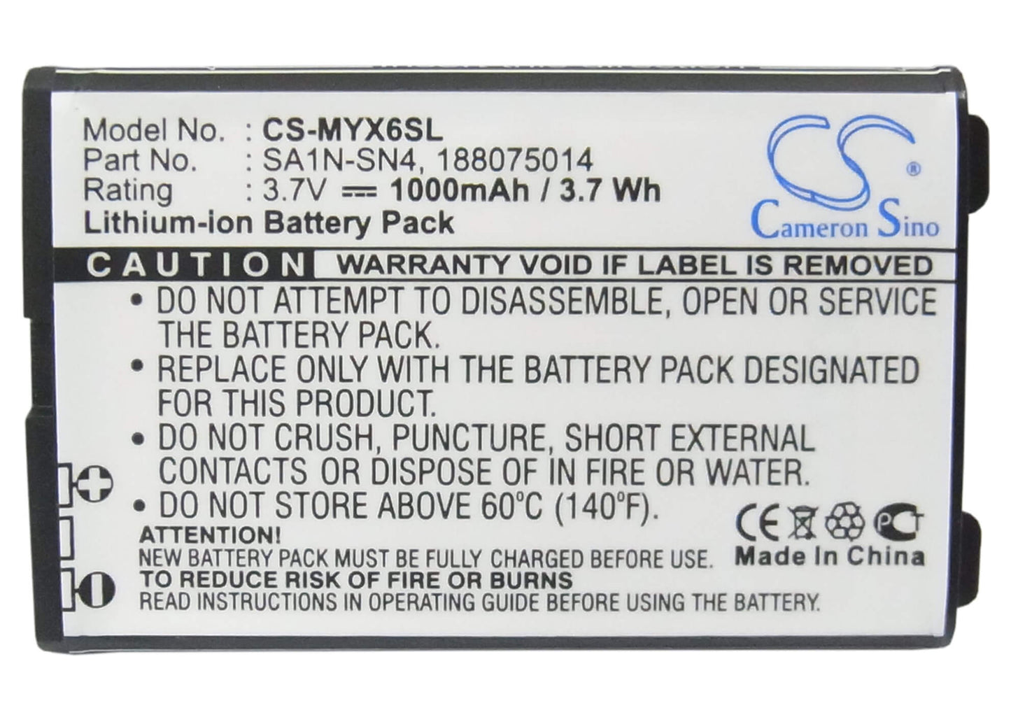 3.7V, 1000mAh, Li-ion Battery fits Sagem, Myv65, Myv-65, 3.7Wh