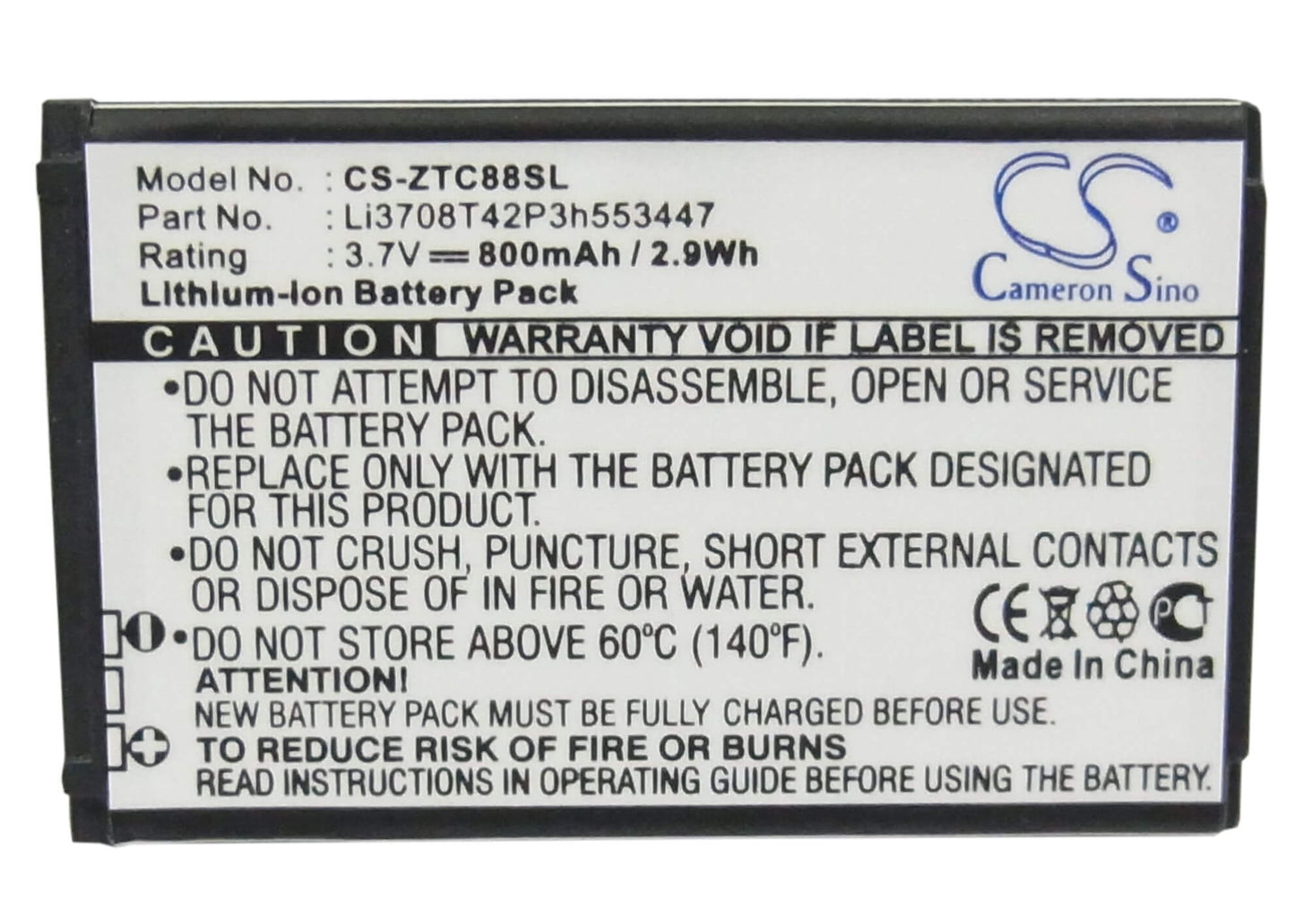 3.7V, 800mAh, Li-ion Battery fits Orange, Atlanta, Dallas, 2.96Wh