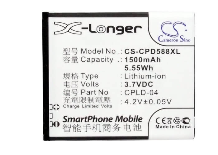 3.7V, 1500mAh, Li-ion Battery fits Coolpad, 5880, 5.55Wh