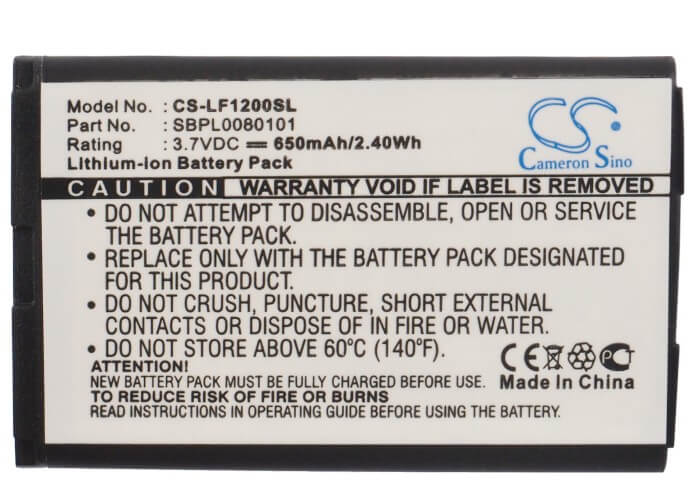 3.7V, 650mAh, Li-ion Battery fits Lg, F1200, F9100, 2.405Wh