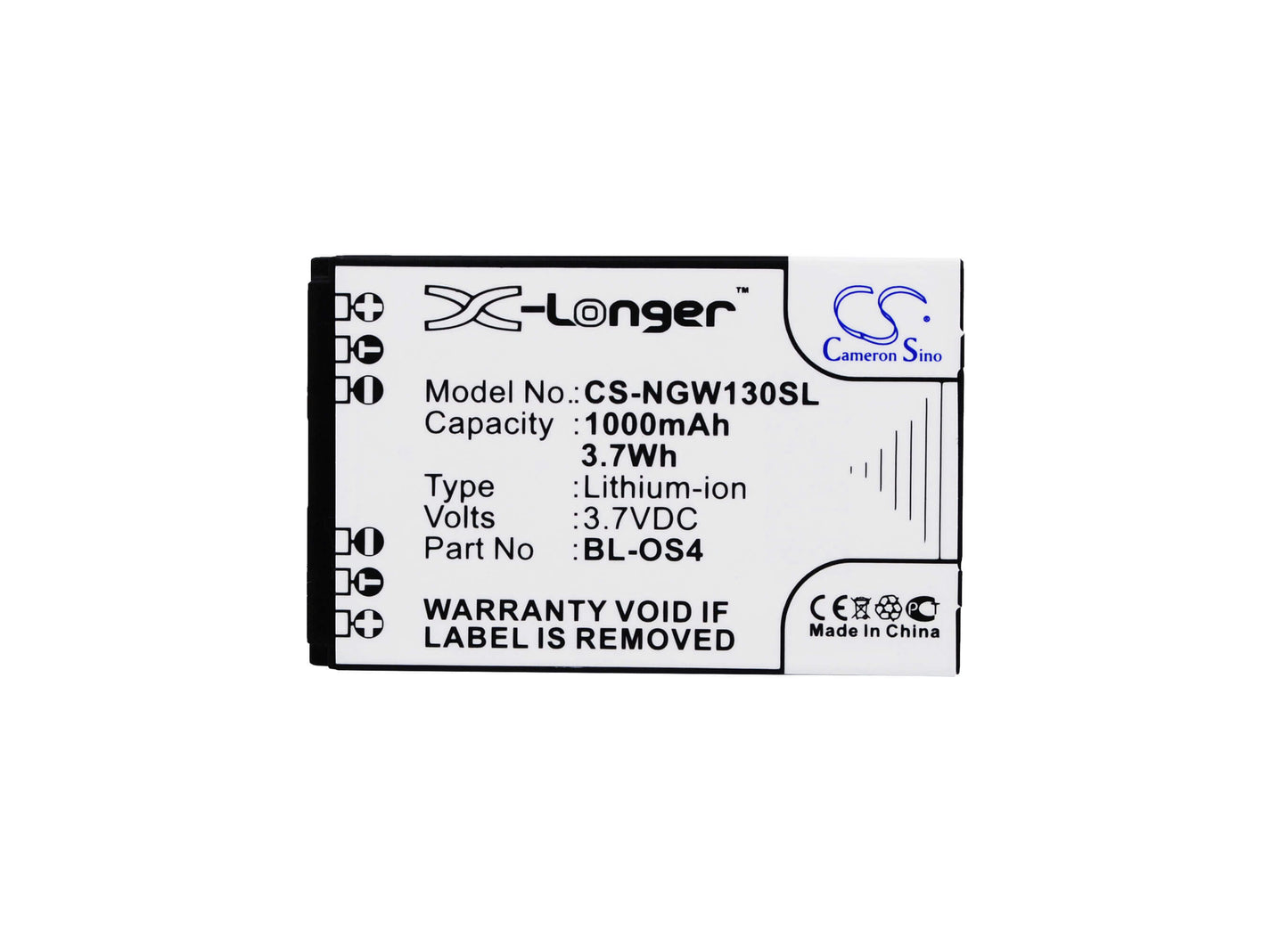 3.7V, 1000mAh, Li-ion Battery fits Ngm, Boris, Clio, 3.7Wh