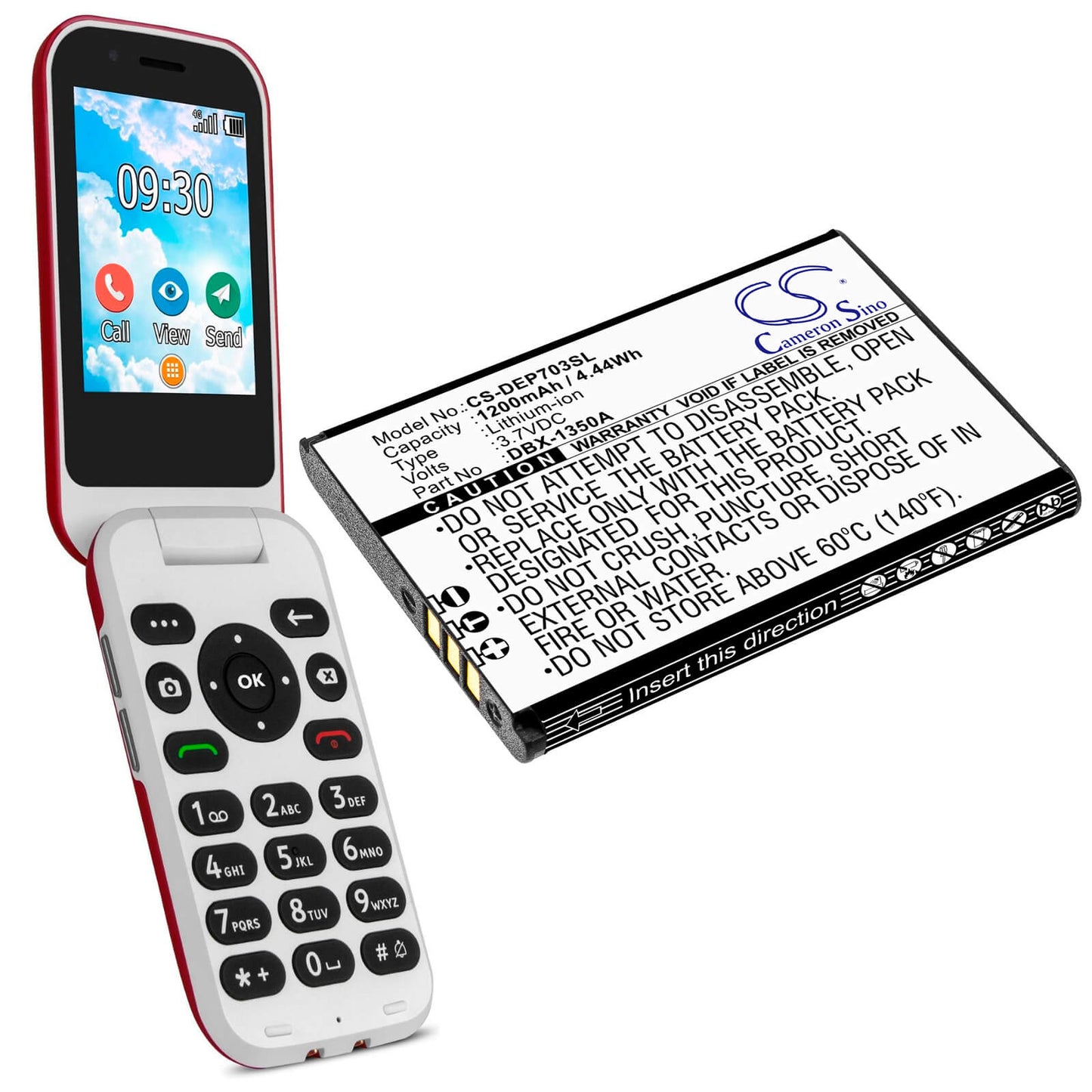 3.7V, 1200mAh, Li-ion Battery fits Doro, 7030, 7031, 4.44Wh