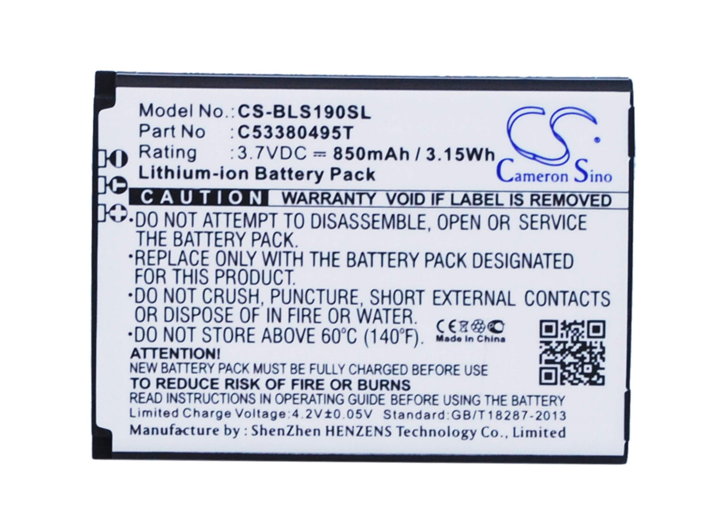 3.7V, 850mAh, Li-ion Battery fits Blu, Hero, S180, 3.145Wh
