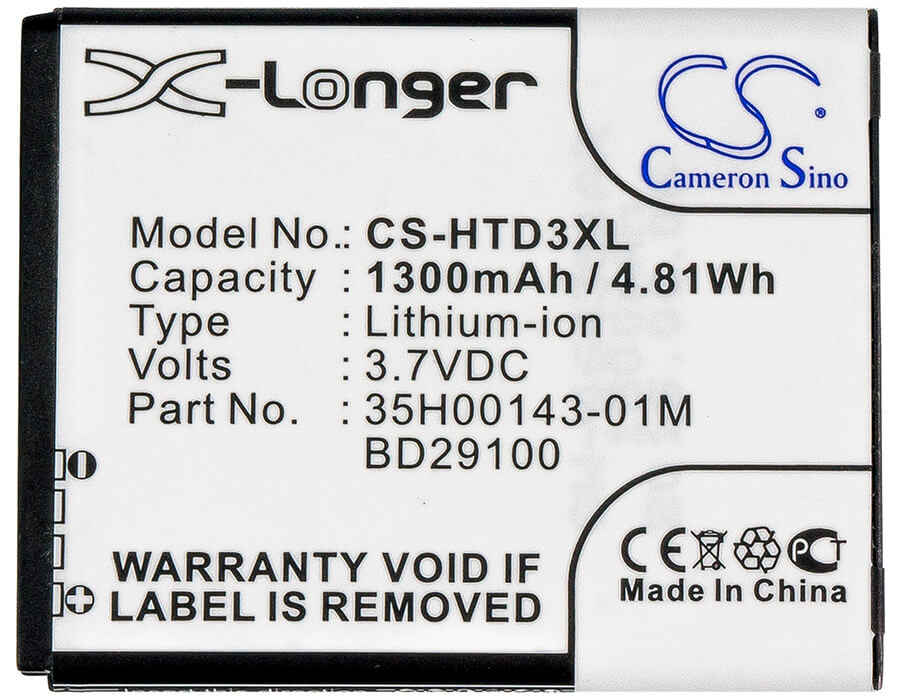 3.7V, 1300mAh, Li-ion Battery fits Htc, Explorer, Hd3, 4.81Wh