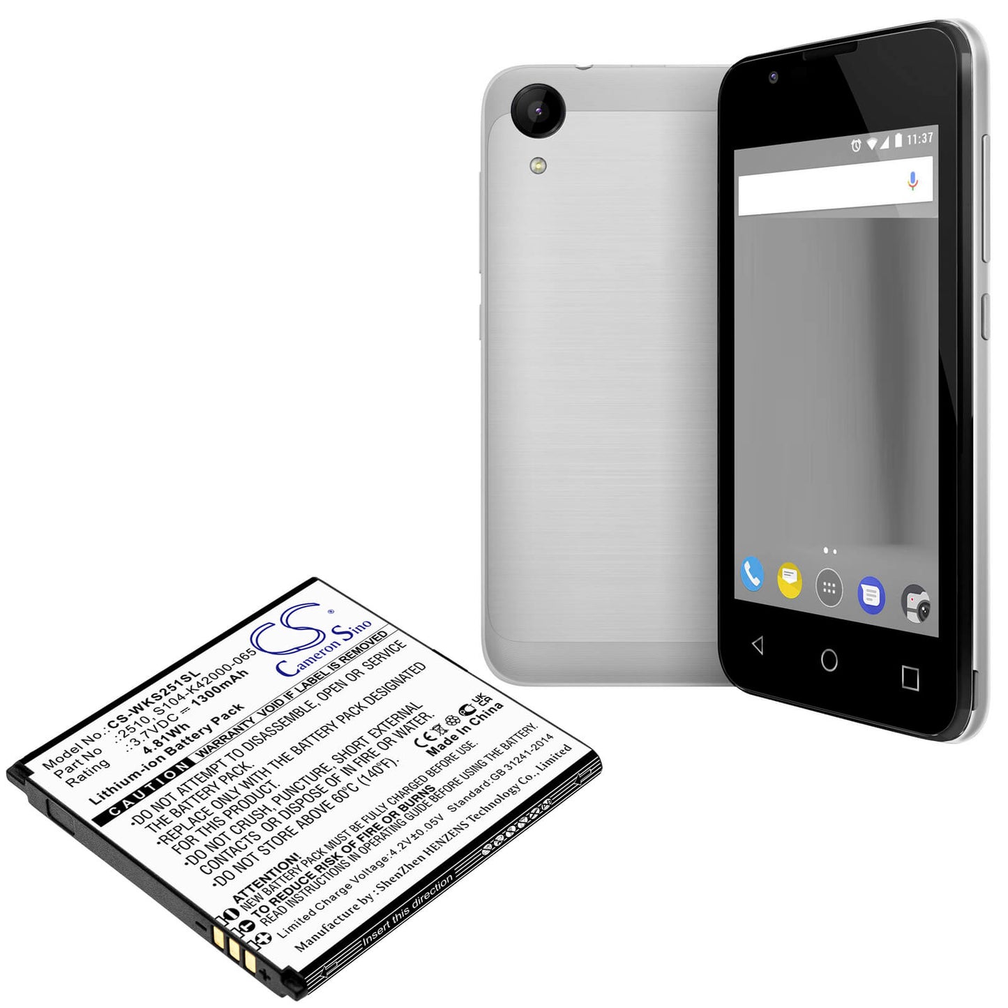 3.7V, 1300mAh, Li-ion Battery fits Wiko, Sunny 2, V2510, 4.81Wh