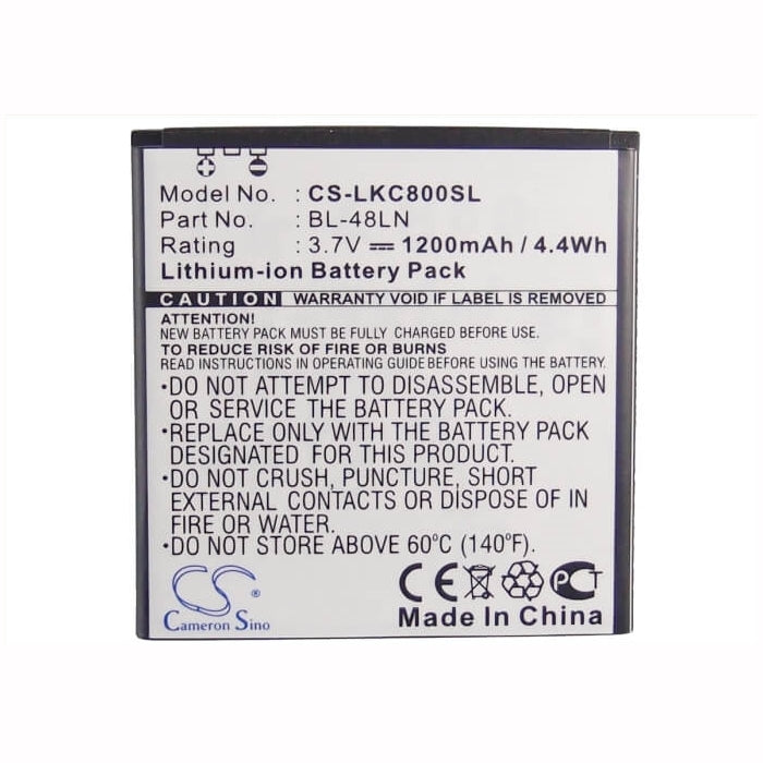 3.7V, 1200mAh, Li-ion Battery fits T-mobile, Mytouch Q, Mytouch Q 4g, 4.44Wh